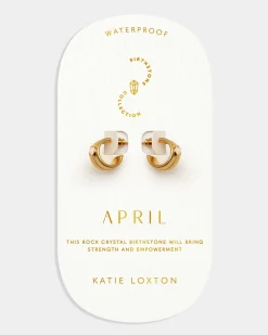 Katie Loxton ' Waterproof Gold Birthstone Hoop Earrings April New