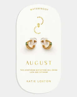 Katie Loxton ' Waterproof Gold Birthstone Hoop Earrings August New