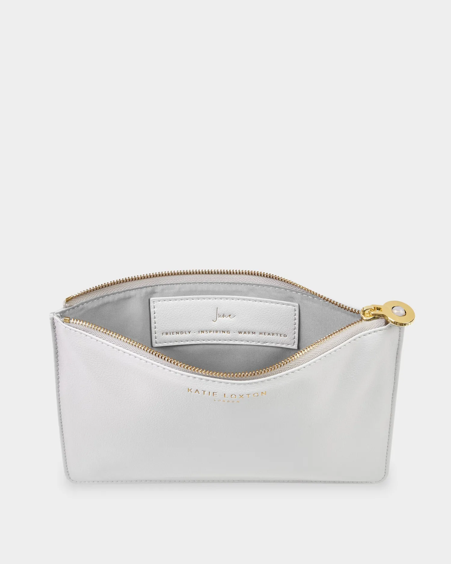 Katie Loxton Birthstone Perfect Pouch '' Moonstone in Pale Grey June Clearance