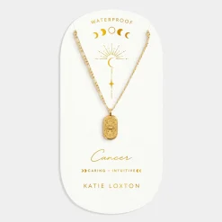 Katie Loxton Cancer' Waterproof Gold Zodiac Necklace 21st Jun 20th Jul Outlet