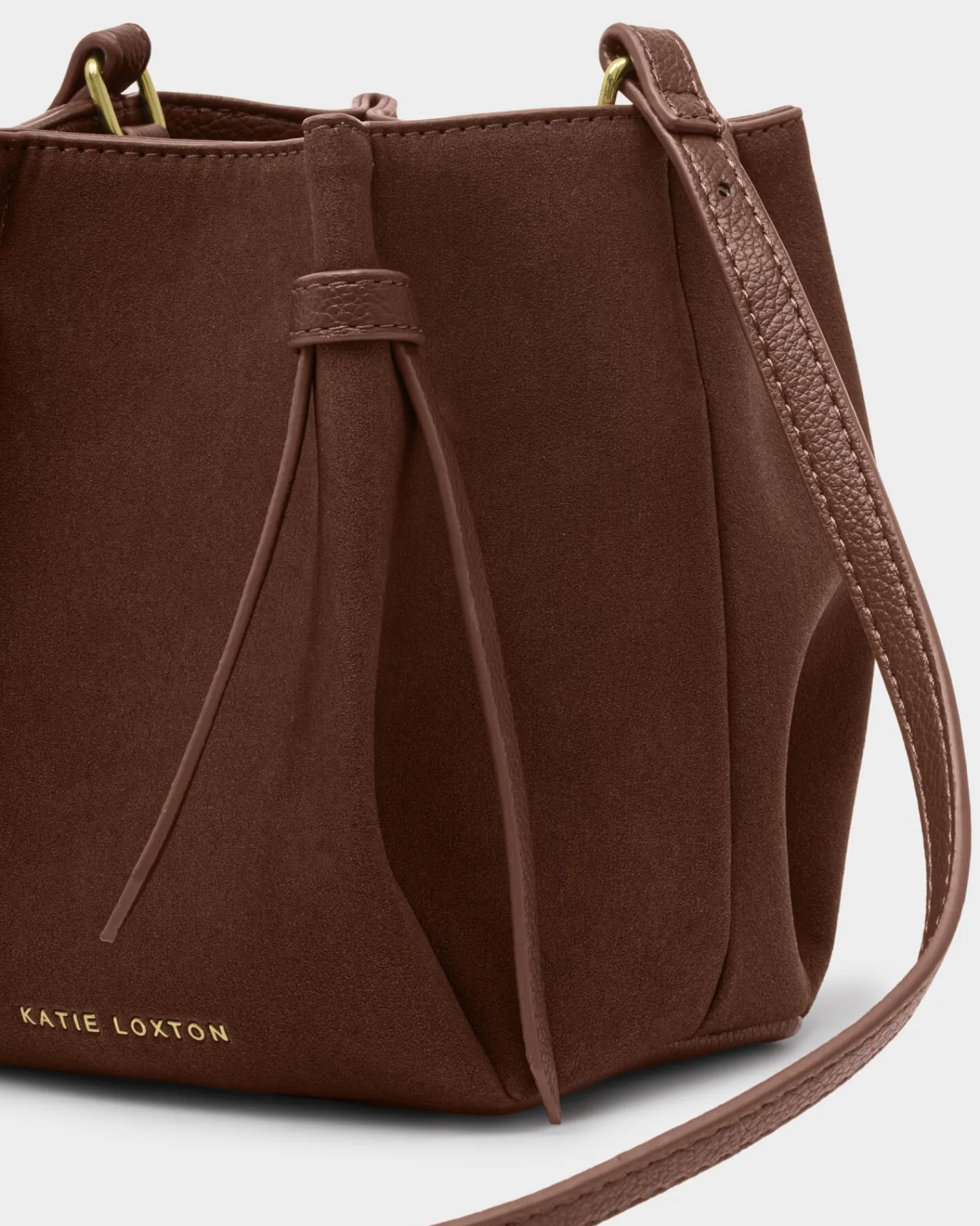 Katie Loxton Celina Mini Suedette Bucket Bag Darl Chocolate Clearance