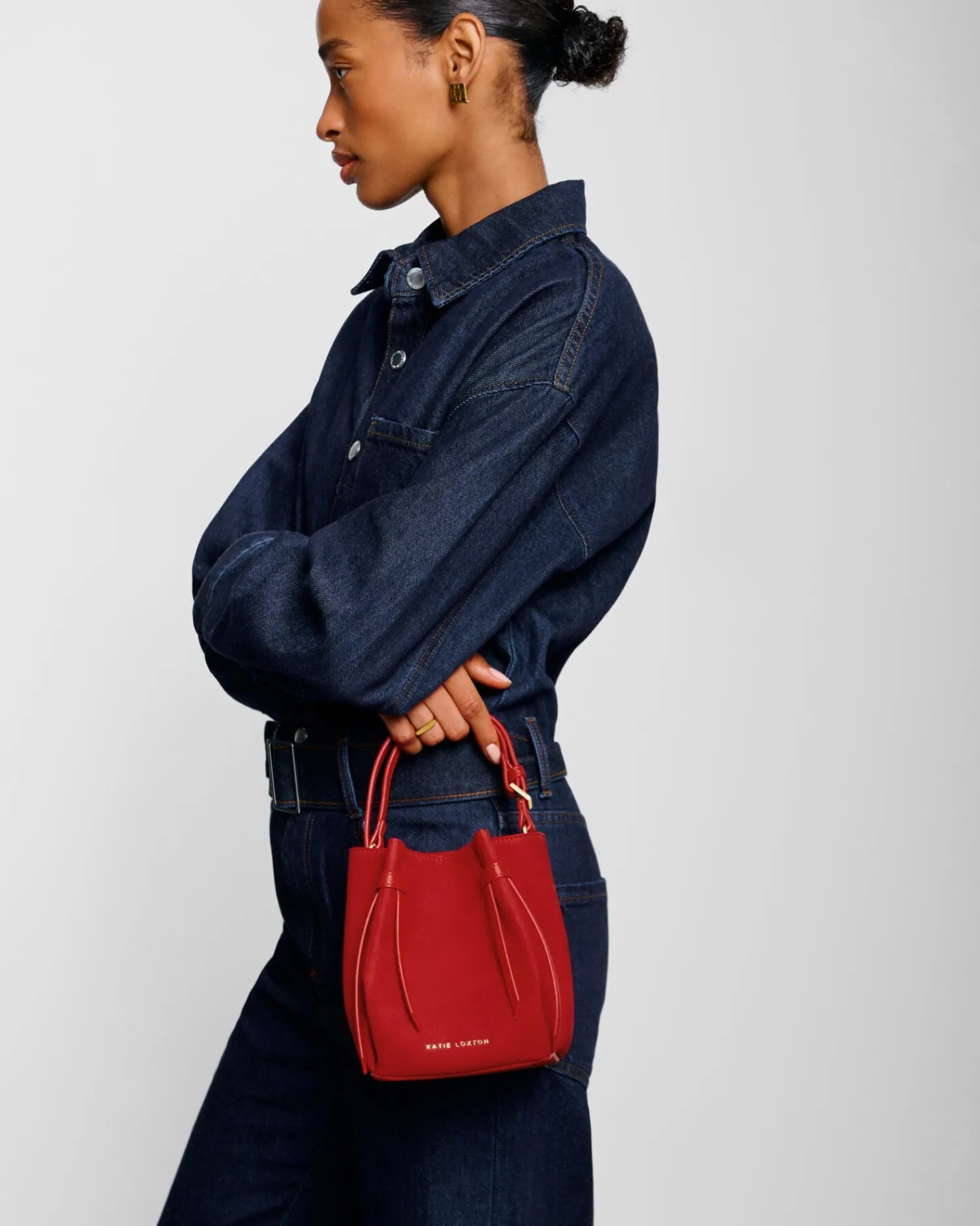 Katie Loxton Celina Mini Suedette Bucket Bag Red