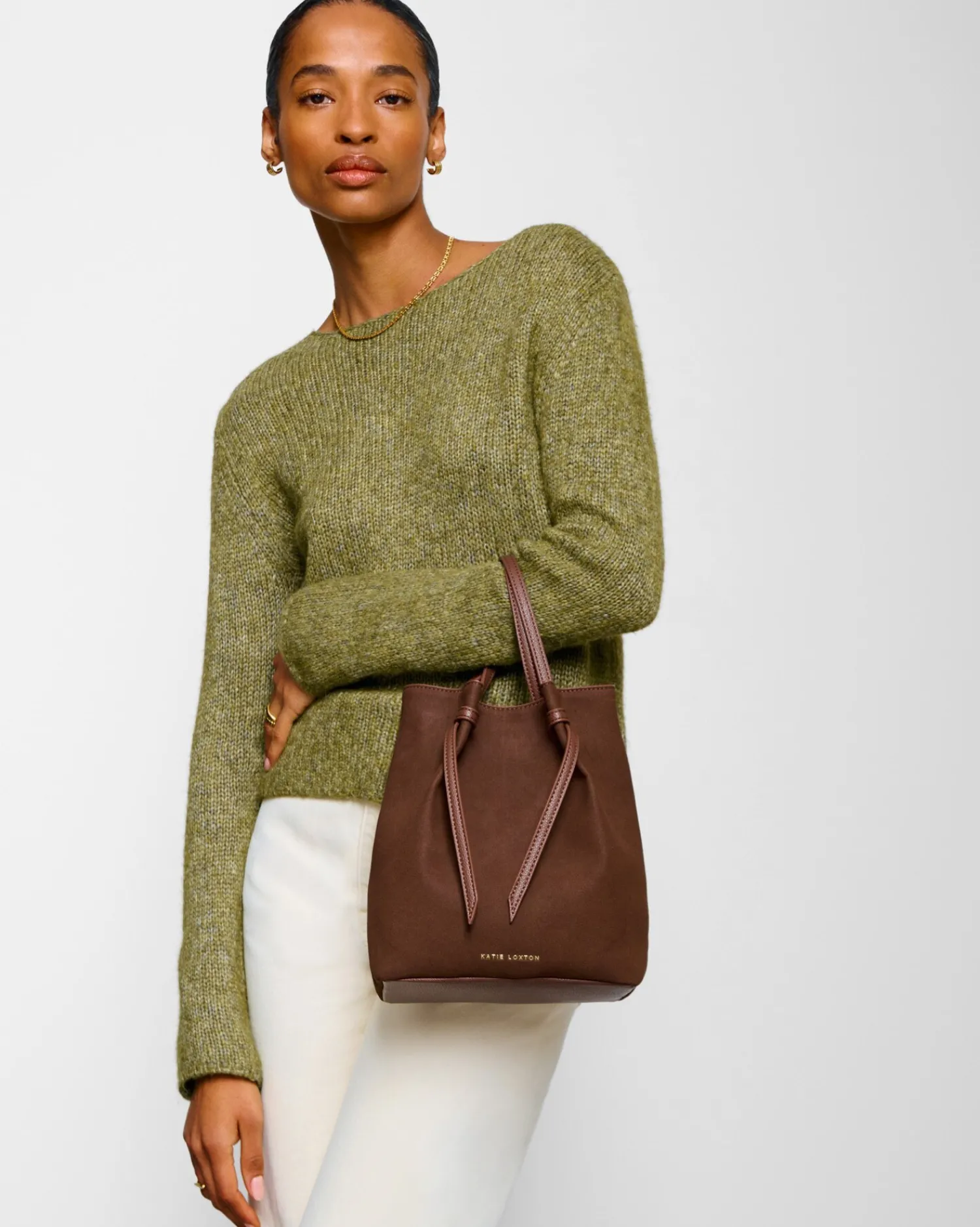 Katie Loxton Celina Suedette Bucket Bag Dark Chocolate