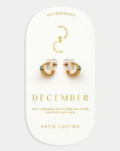 Katie Loxton ' Waterproof Gold Birthstone Hoop Earrings December Hot