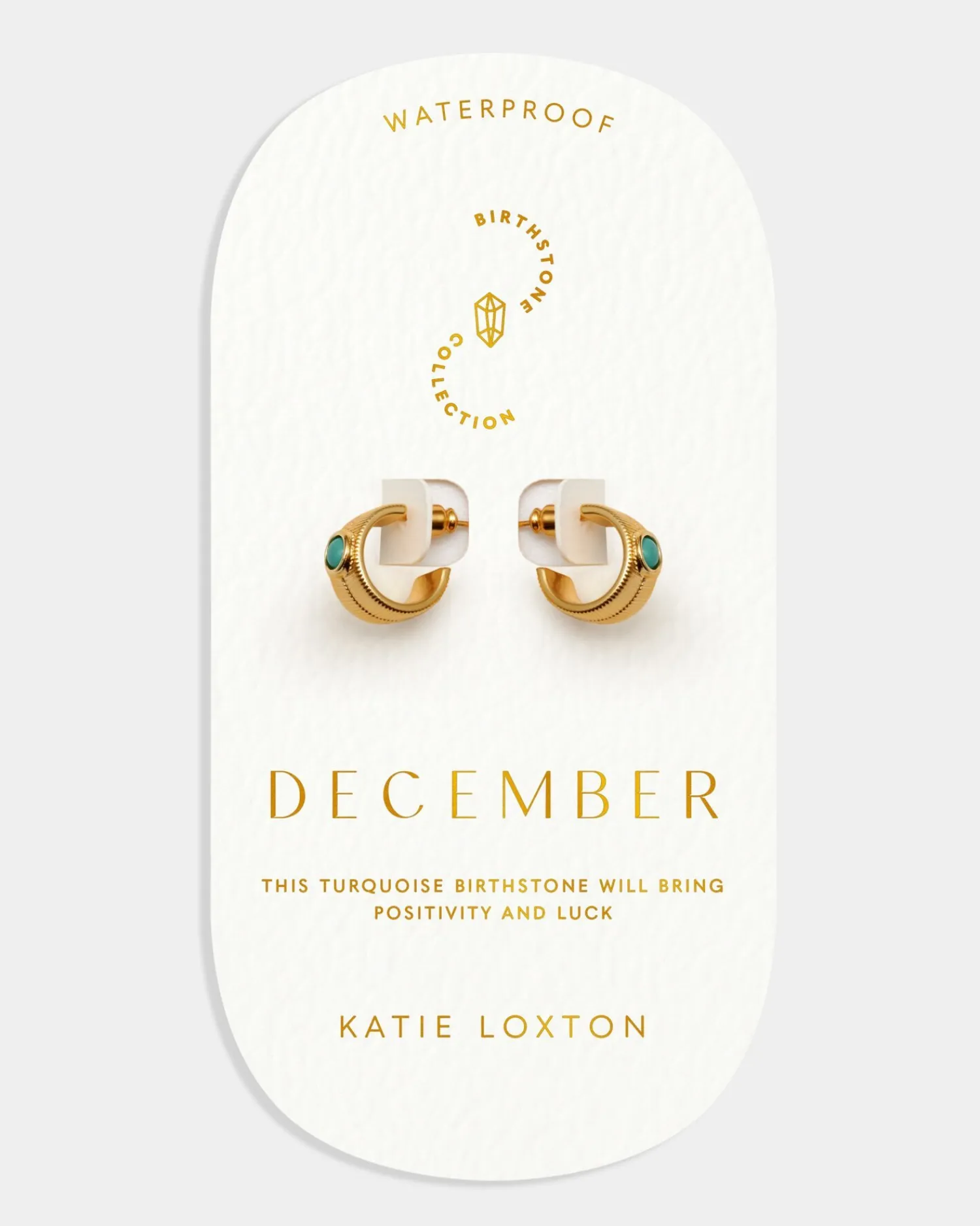 Katie Loxton ' Waterproof Gold Birthstone Hoop Earrings December Hot