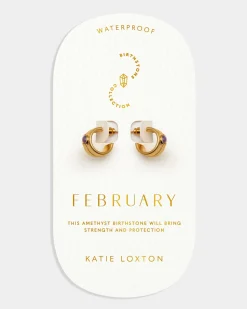 Katie Loxton ' Waterproof Gold Birthstone Hoop Earrings February Hot