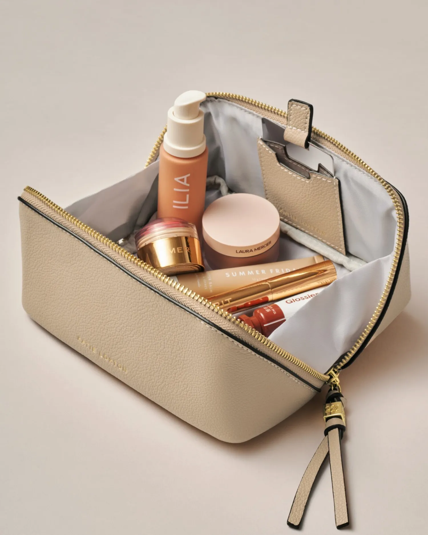 Katie Loxton Fold-Out Mirror Makeup Bag Light Taupe Sale