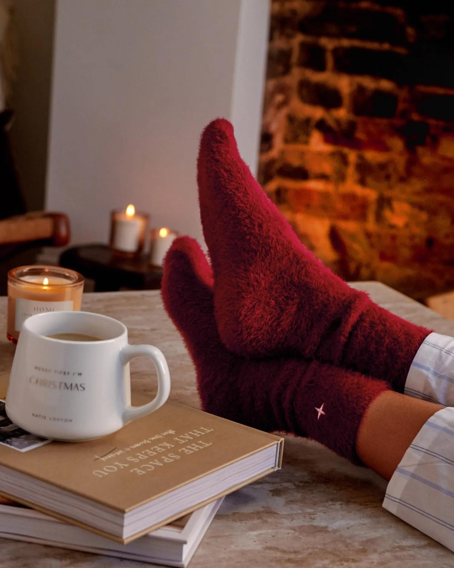 Katie Loxton Gift Boxed Fluffy Socks Cherry Outlet