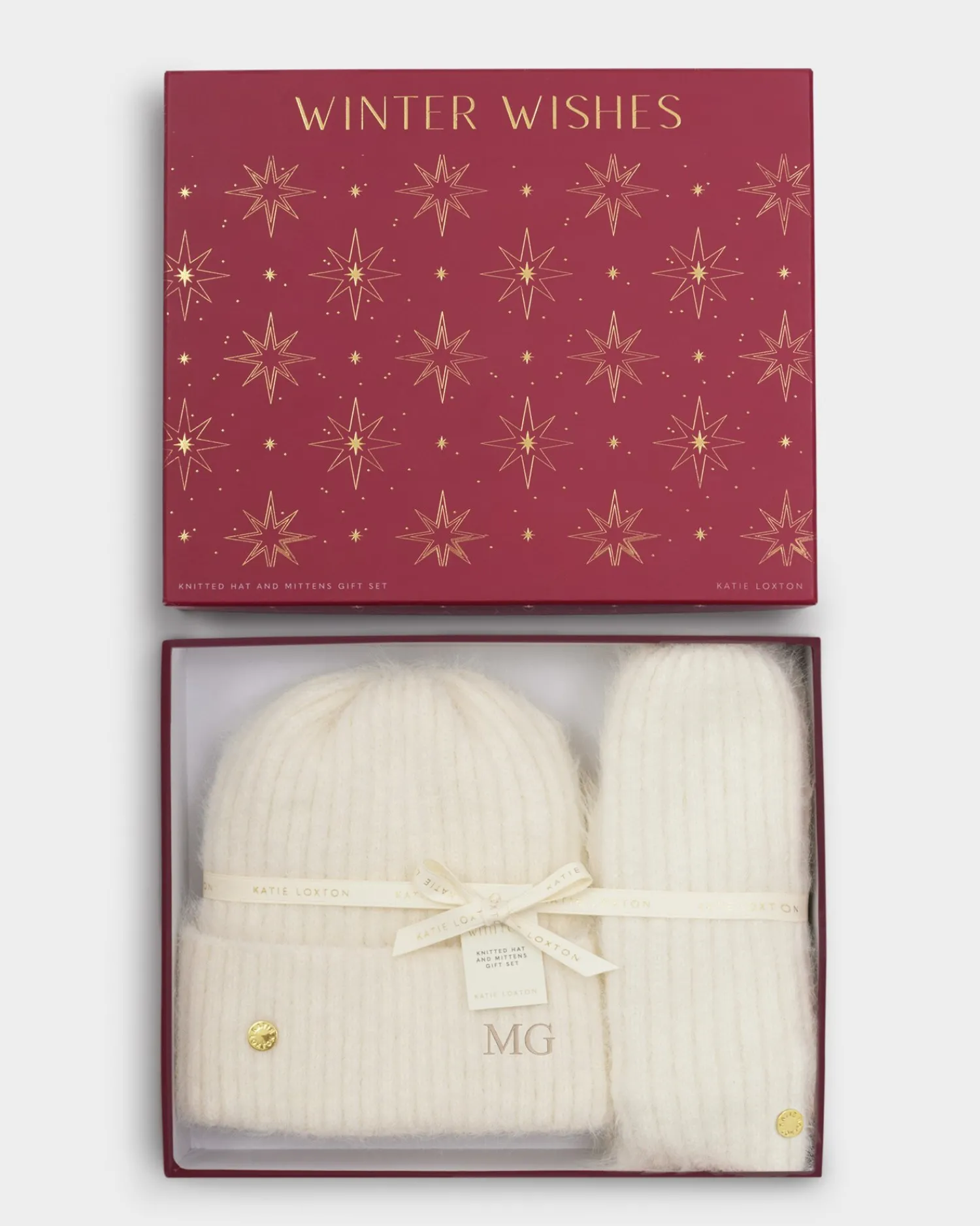 Katie Loxton Gift Boxed Hat & Mittens Set White Outlet