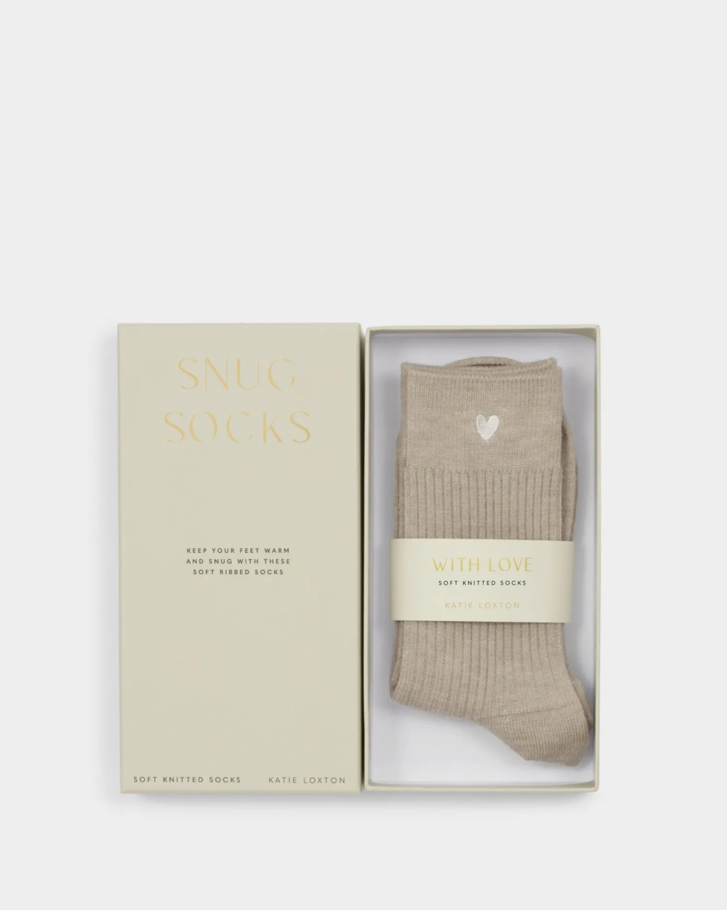Katie Loxton Gift Boxed Heart Socks Taupe Discount