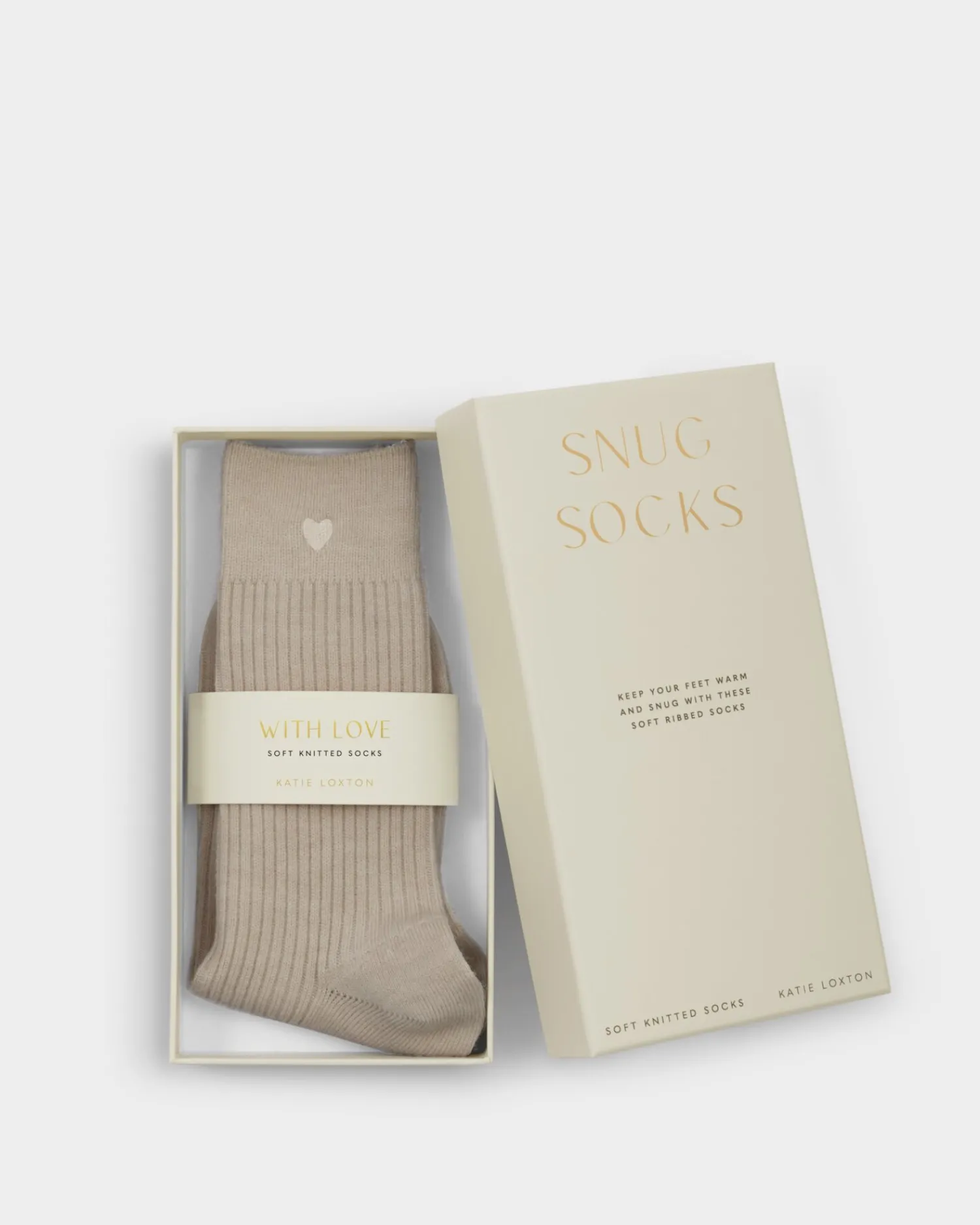 Katie Loxton Gift Boxed Heart Socks Taupe Discount