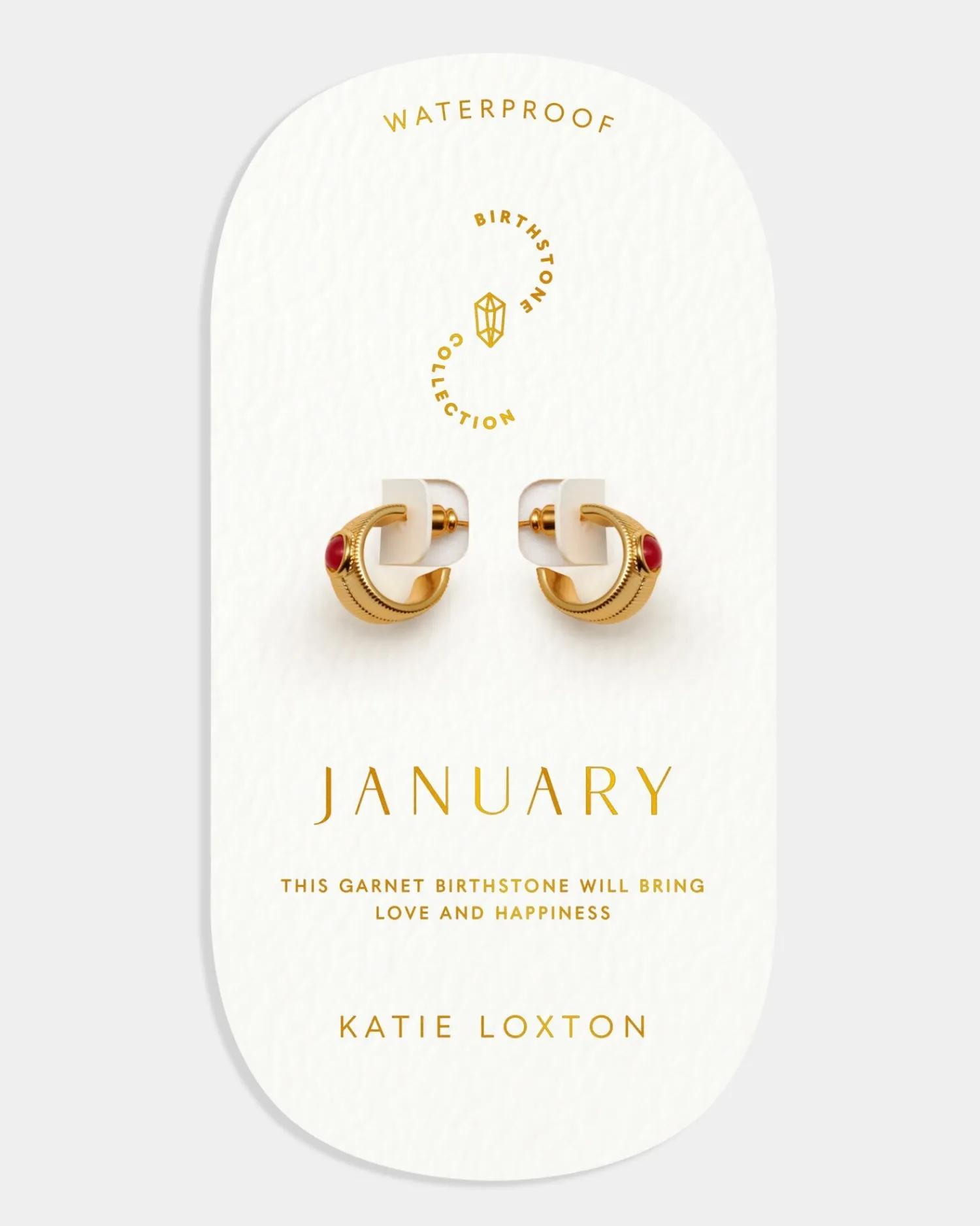Katie Loxton ' Waterproof Gold Birthstone Hoop Earrings January