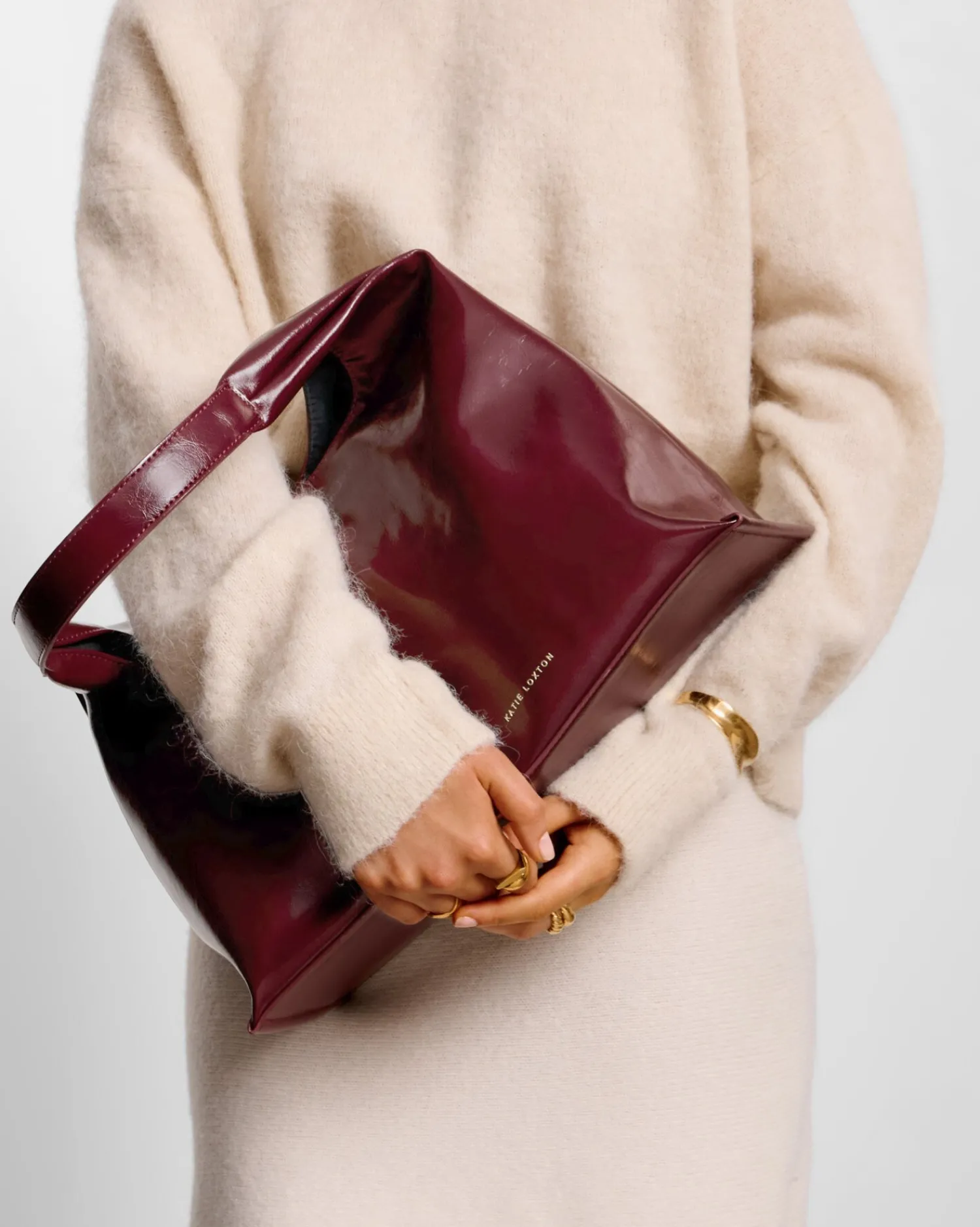 Katie Loxton Laila Patent Crackle Shoulder Bag Cherry Clearance