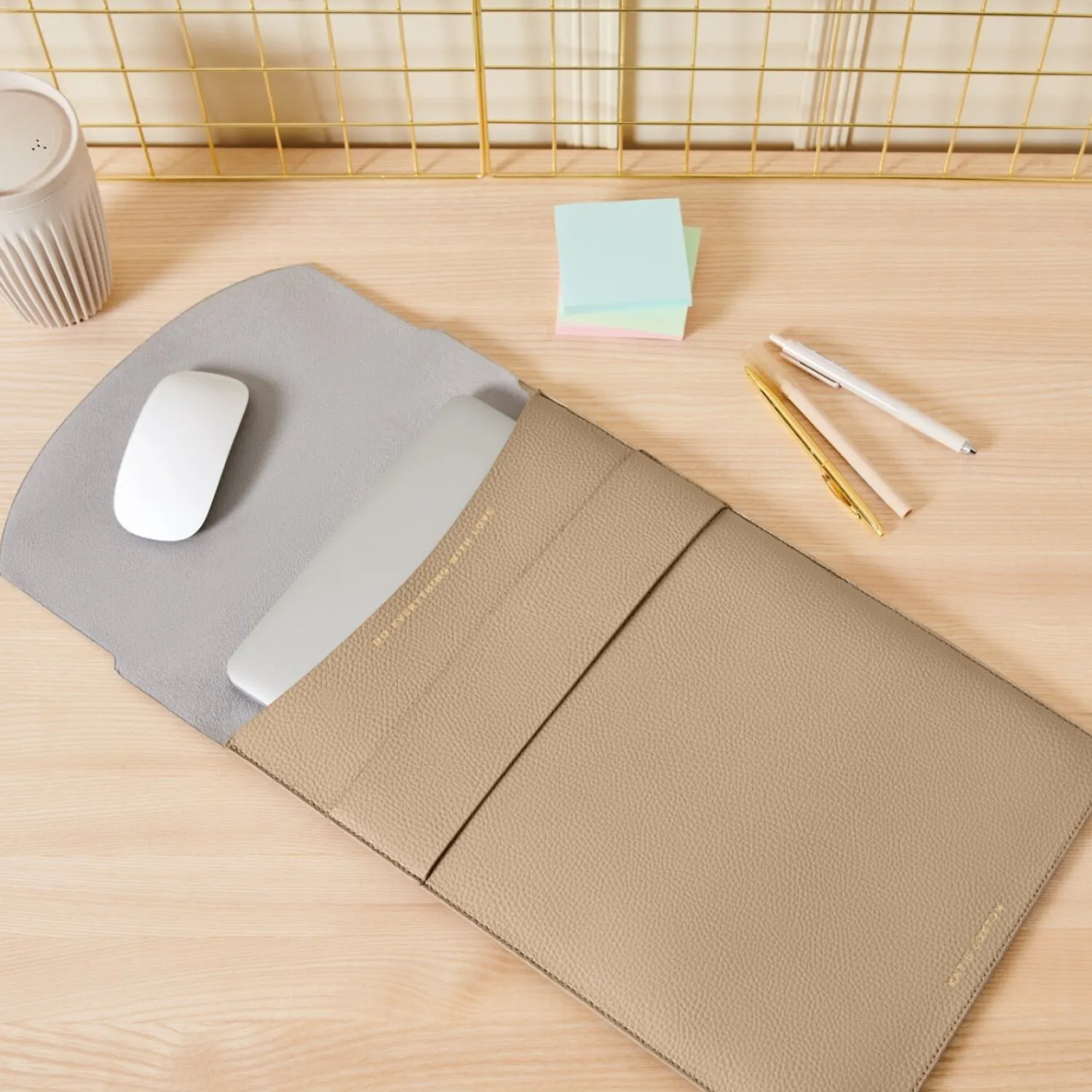 Katie Loxton Laptop Sleeve 'Do Everything With Love' in Light Taupe Discount