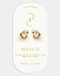 Katie Loxton ' Waterproof Gold Birthstone Hoop Earrings March New