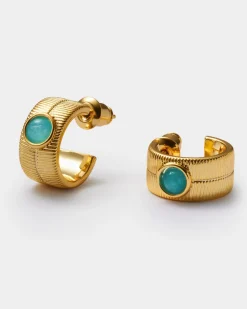 Katie Loxton ' Waterproof Gold Birthstone Hoop Earrings March New