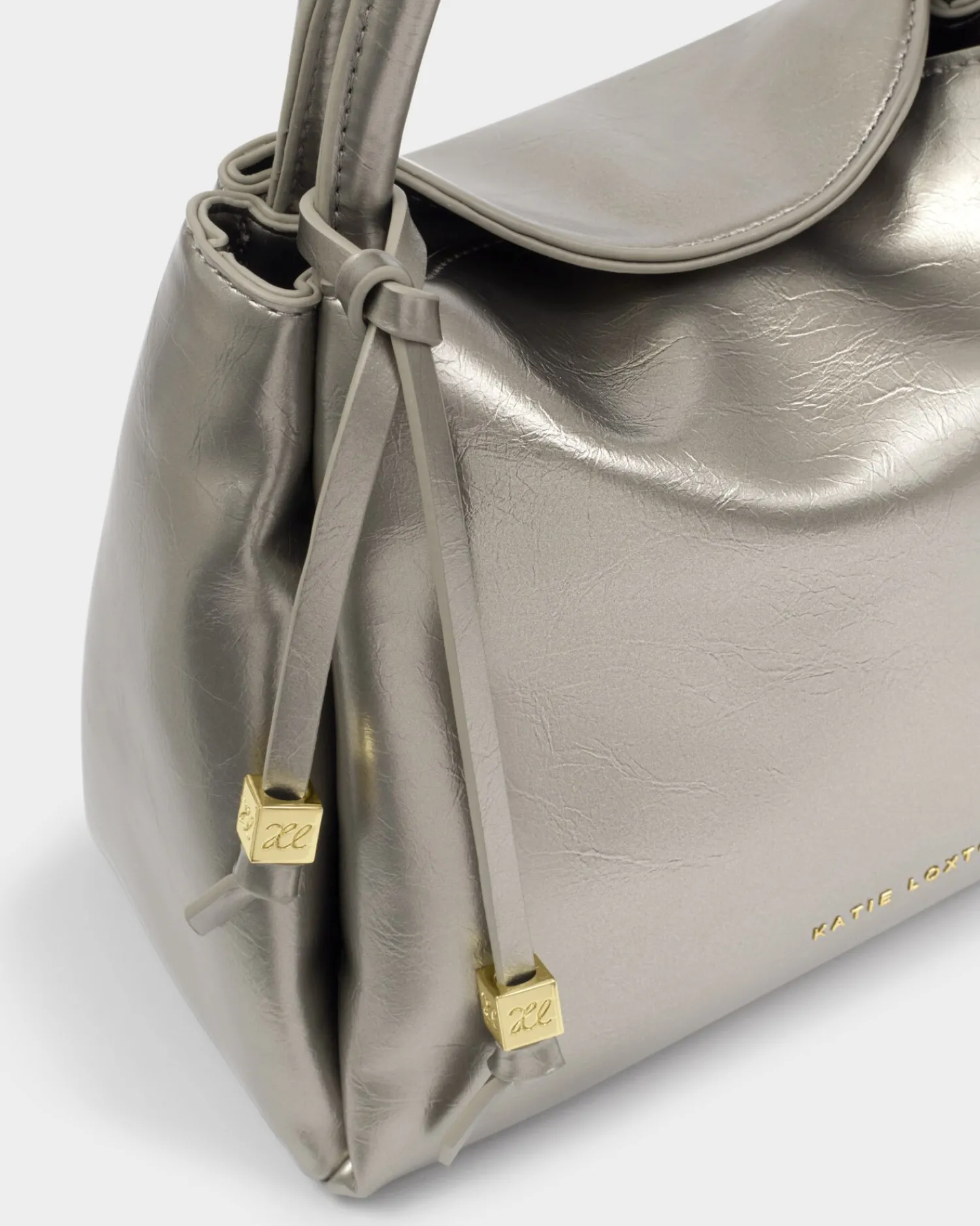 Katie Loxton Nova Patent Crackle Top Handle Bag Pewter Best