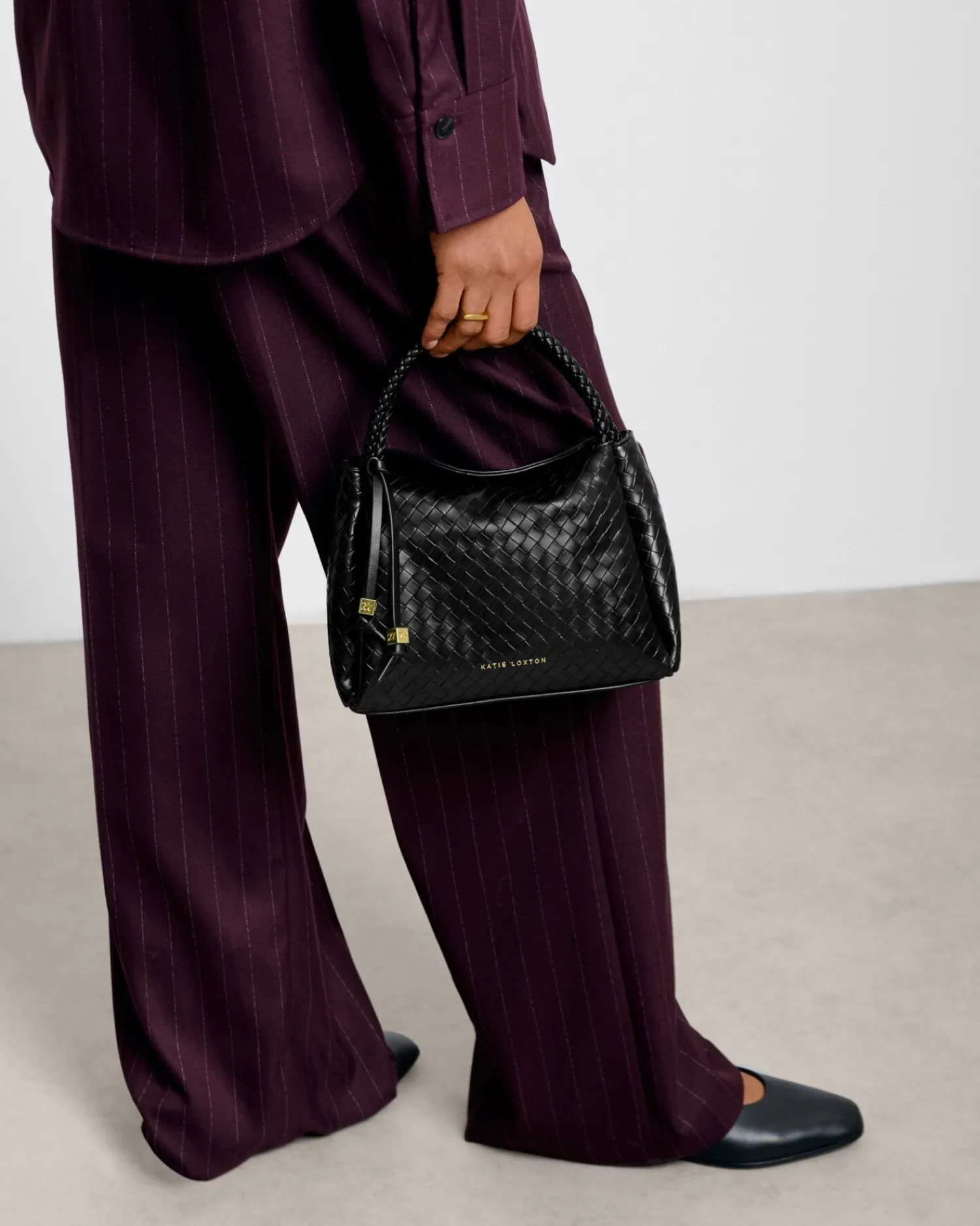 Katie Loxton Nova Woven Texture Top Handle Bag Black