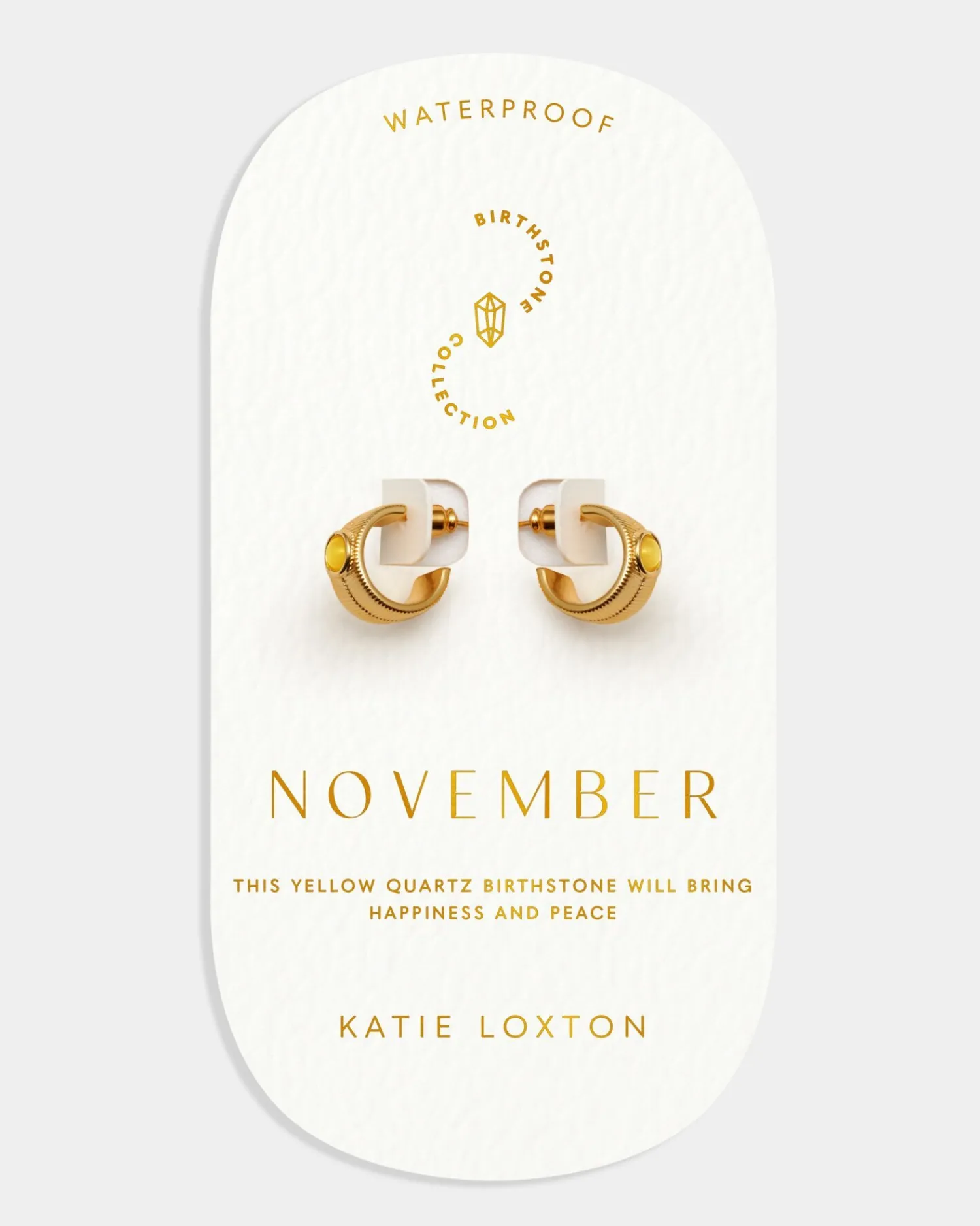 Katie Loxton ' Waterproof Gold Birthstone Hoop Earrings November Best