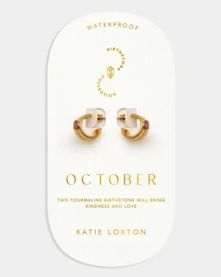 Katie Loxton ' Waterproof Gold Birthstone Hoop Earrings October Discount