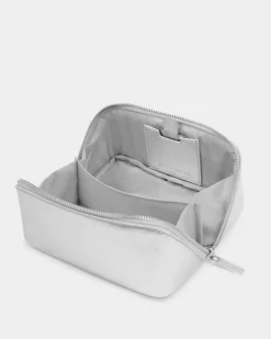 Katie Loxton Patent Crackle Fold-Out Mirror Makeup Bag Silver New