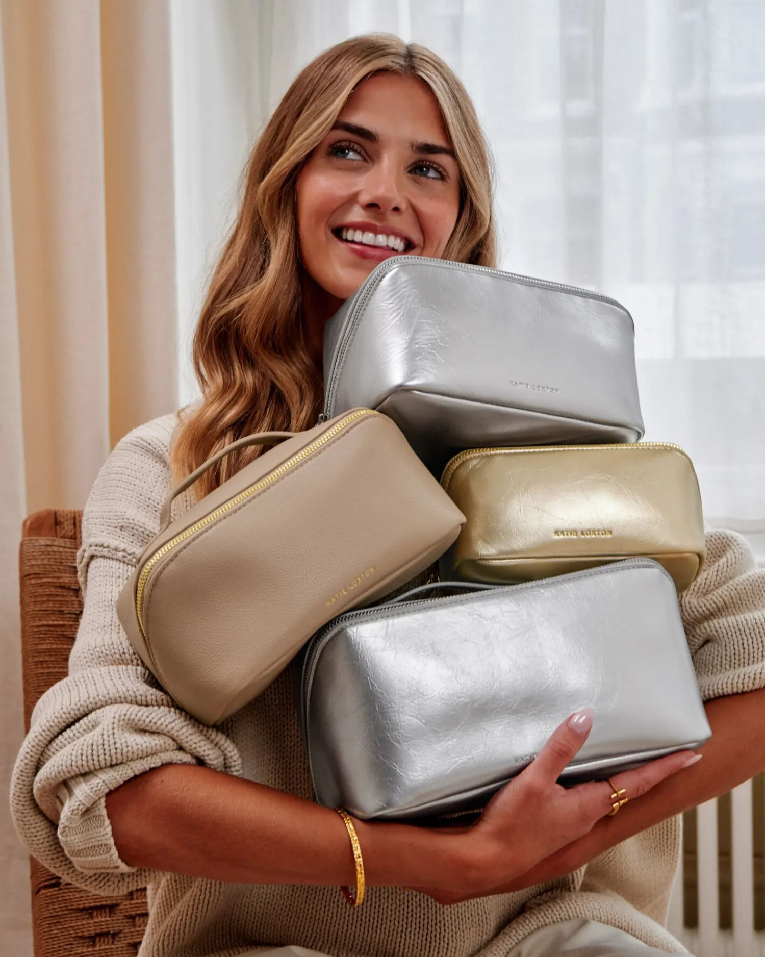Katie Loxton Patent Crackle Fold-Out Mirror Makeup Bag Gold Outlet