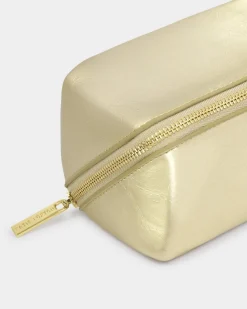 Katie Loxton Patent Crackle Fold-Out Mirror Makeup Bag Gold Outlet