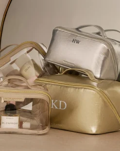 Katie Loxton Patent Crackle Large Makeup & Wash Bag Gold New