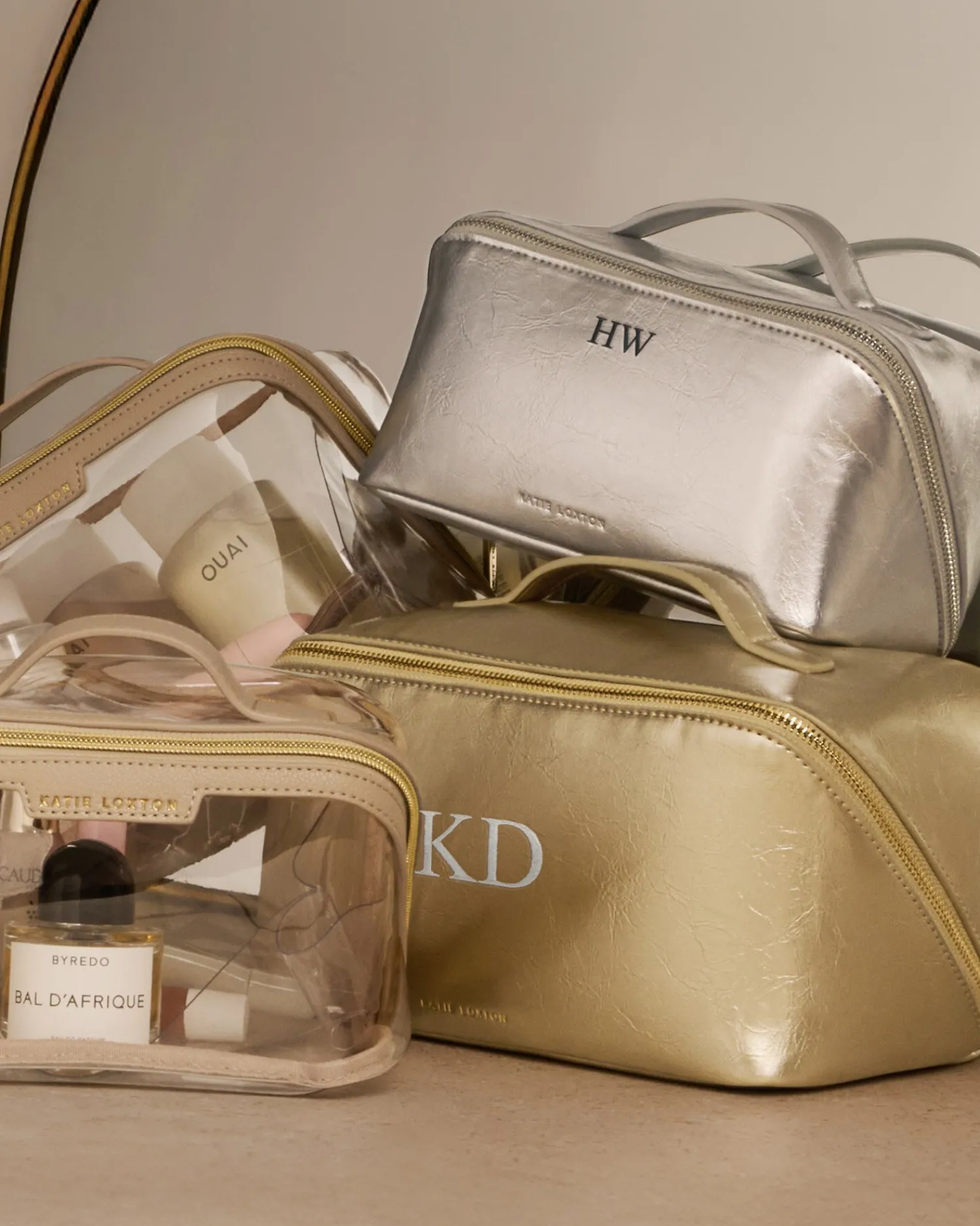 Katie Loxton Patent Crackle Large Makeup & Wash Bag Gold New