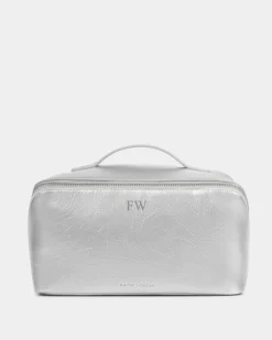 Katie Loxton Patent Crackle Large Makeup & Wash Bag Silver Sale