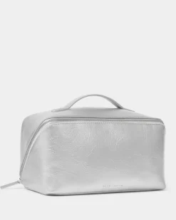 Katie Loxton Patent Crackle Large Makeup & Wash Bag Silver Sale