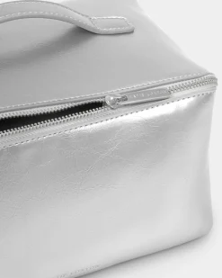 Katie Loxton Patent Crackle Large Makeup & Wash Bag Silver Sale