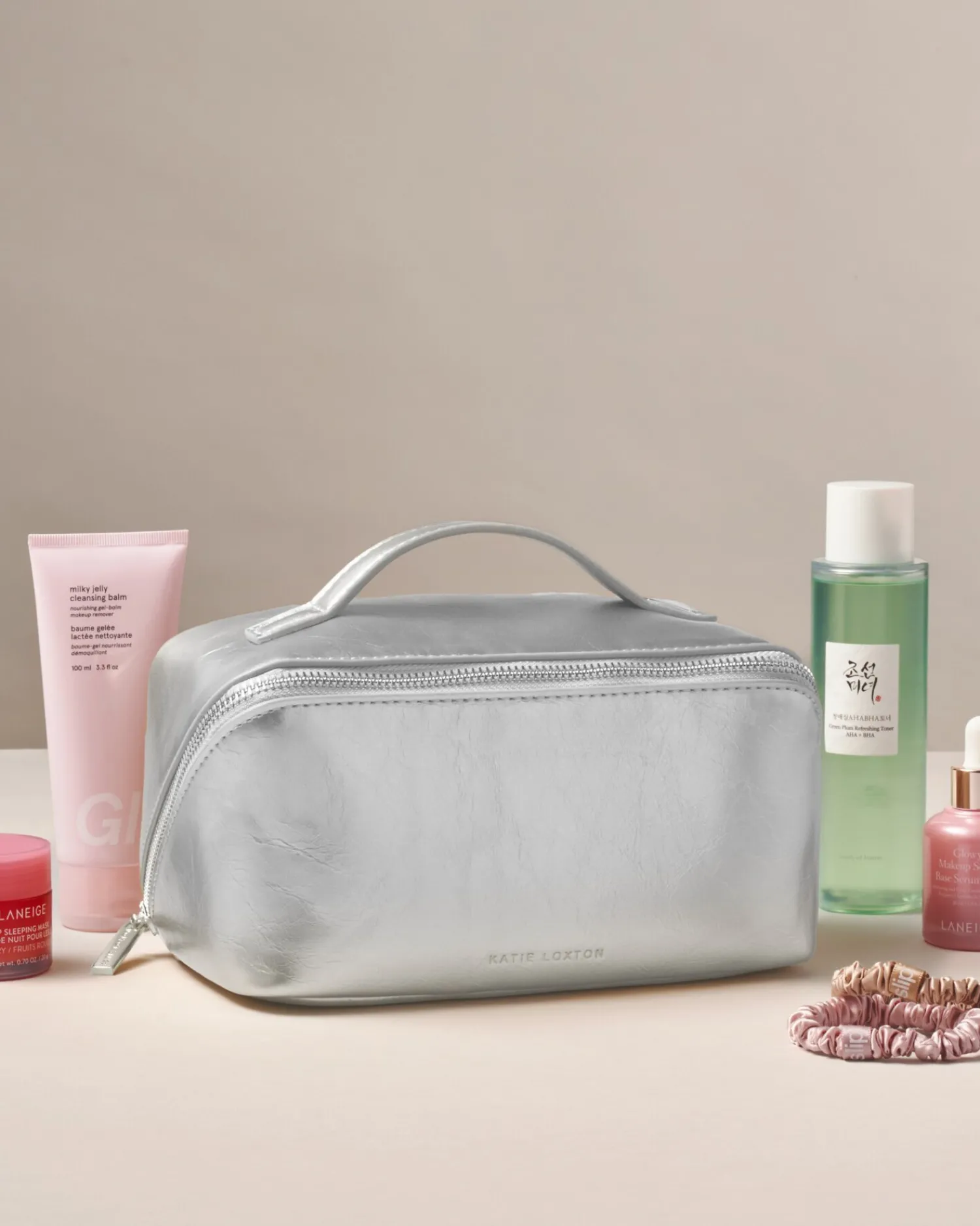 Katie Loxton Patent Crackle Medium Makeup & Wash Bag Silver
