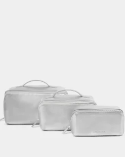 Katie Loxton Patent Crackle Medium Makeup & Wash Bag Silver