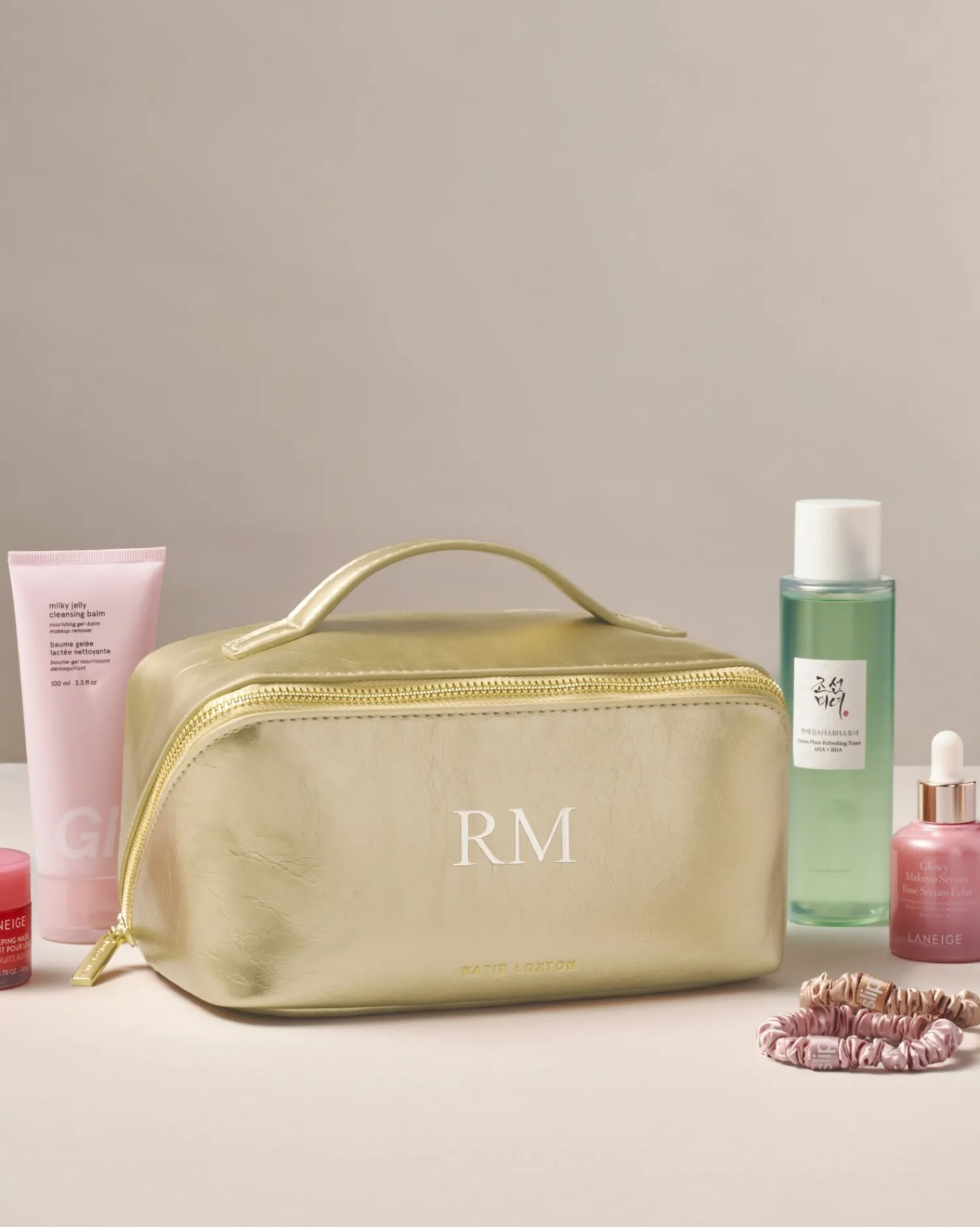 Katie Loxton Patent Crackle Medium Makeup & Wash Bag Gold Best