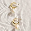 Katie Loxton Pearl Lustre Waterproof Gold Hoop Earrings New