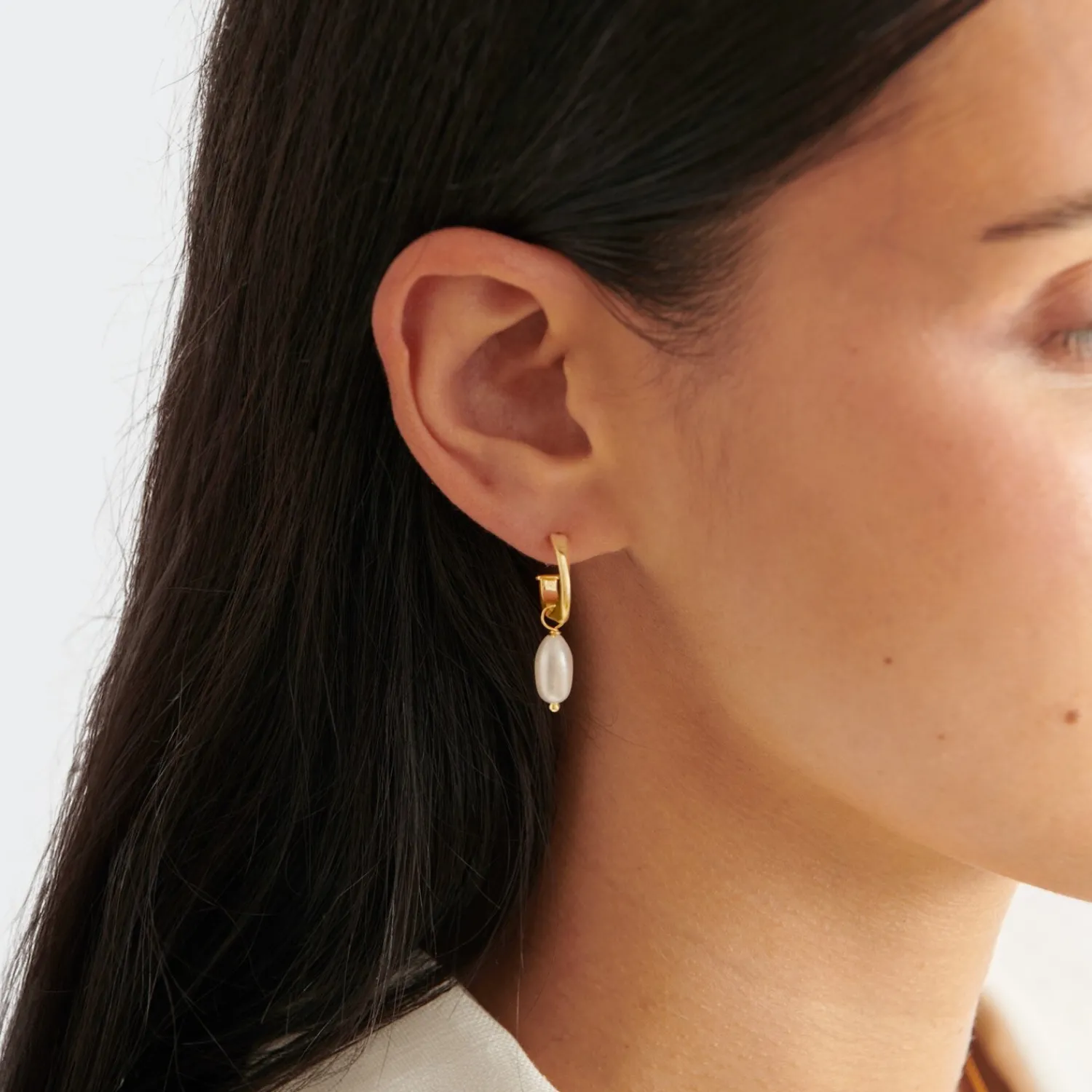 Katie Loxton Pearl Lustre Waterproof Gold Hoop Earrings New