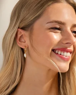 Katie Loxton Pearl Lustre Waterproof Gold Hoop Earrings New