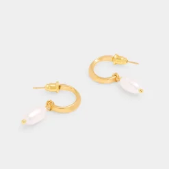 Katie Loxton Pearl Lustre Waterproof Gold Hoop Earrings New