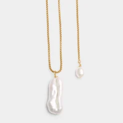 Katie Loxton Pearl Lustre Waterproof Gold Lariat Necklace Outlet