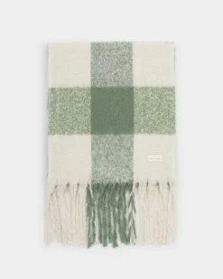 Katie Loxton Recycled Checked Tassel Scarf Graphite Green Clearance