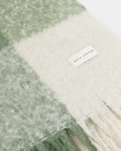 Katie Loxton Recycled Checked Tassel Scarf Graphite Green Clearance