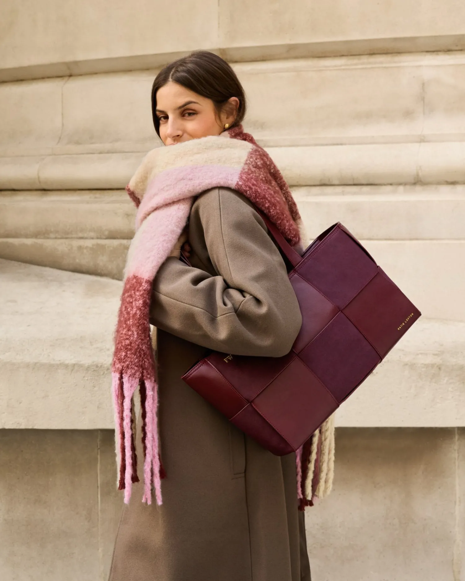 Katie Loxton Recycled Checked Tassel Scarf Pink Sale