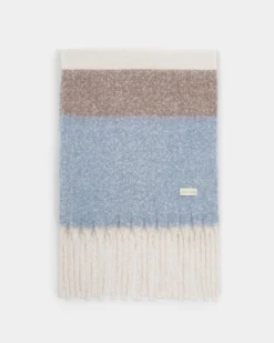 Katie Loxton Recycled Striped Tassel Scarf Blue New