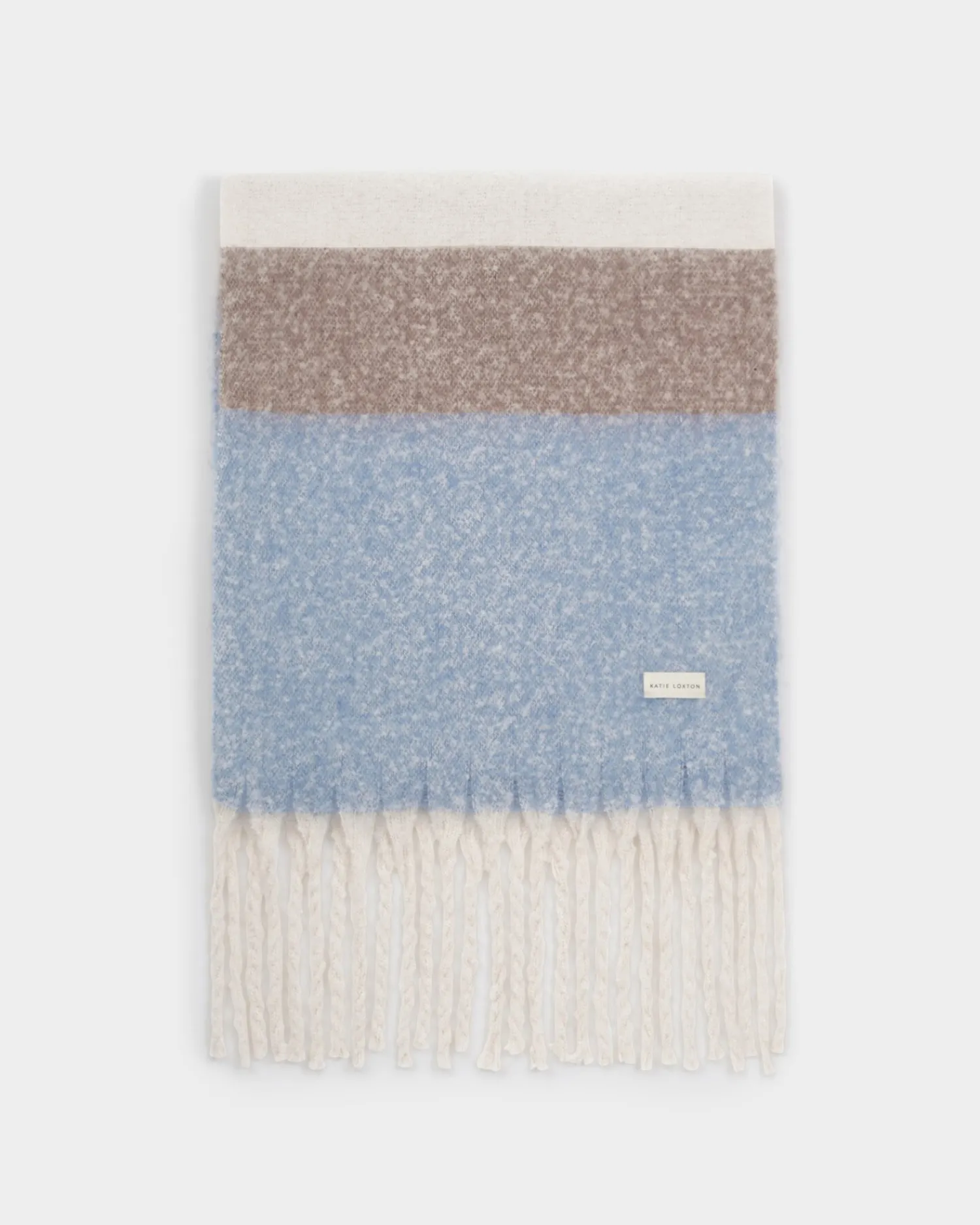 Katie Loxton Recycled Striped Tassel Scarf Blue New