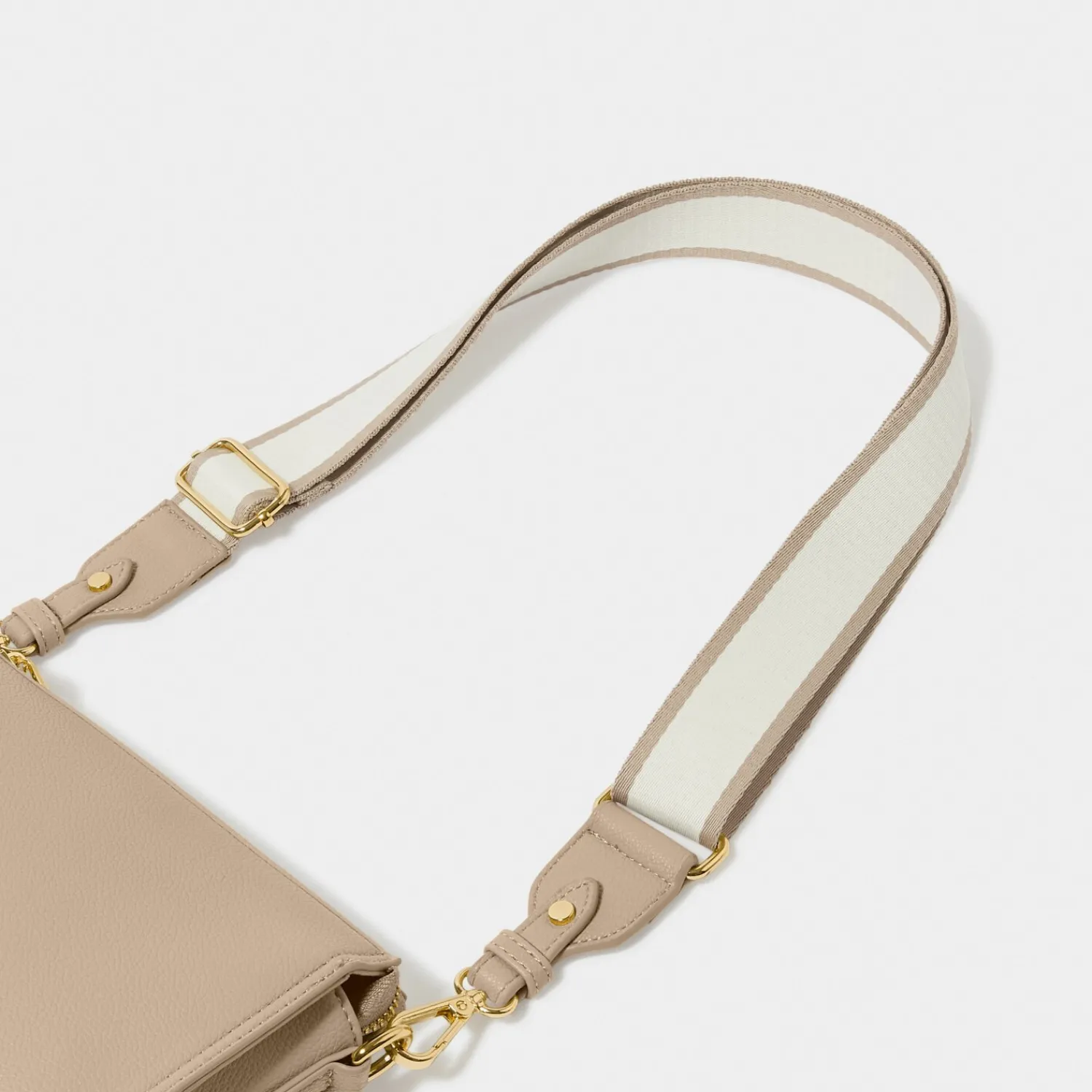 Katie Loxton Stripe Canvas Bag Strap Light Taupe New