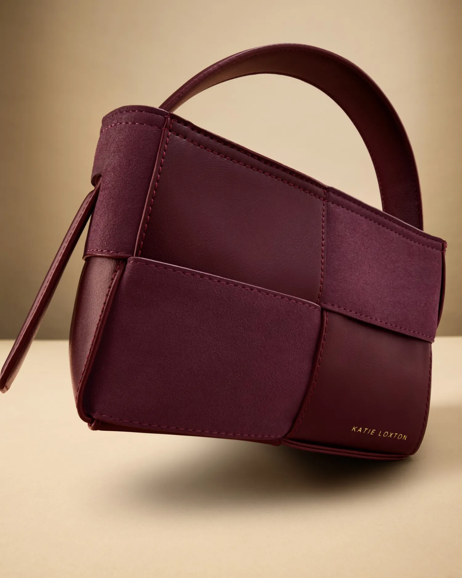Katie Loxton Taya Hand Woven Suedette Top Handle Bag Cherry New