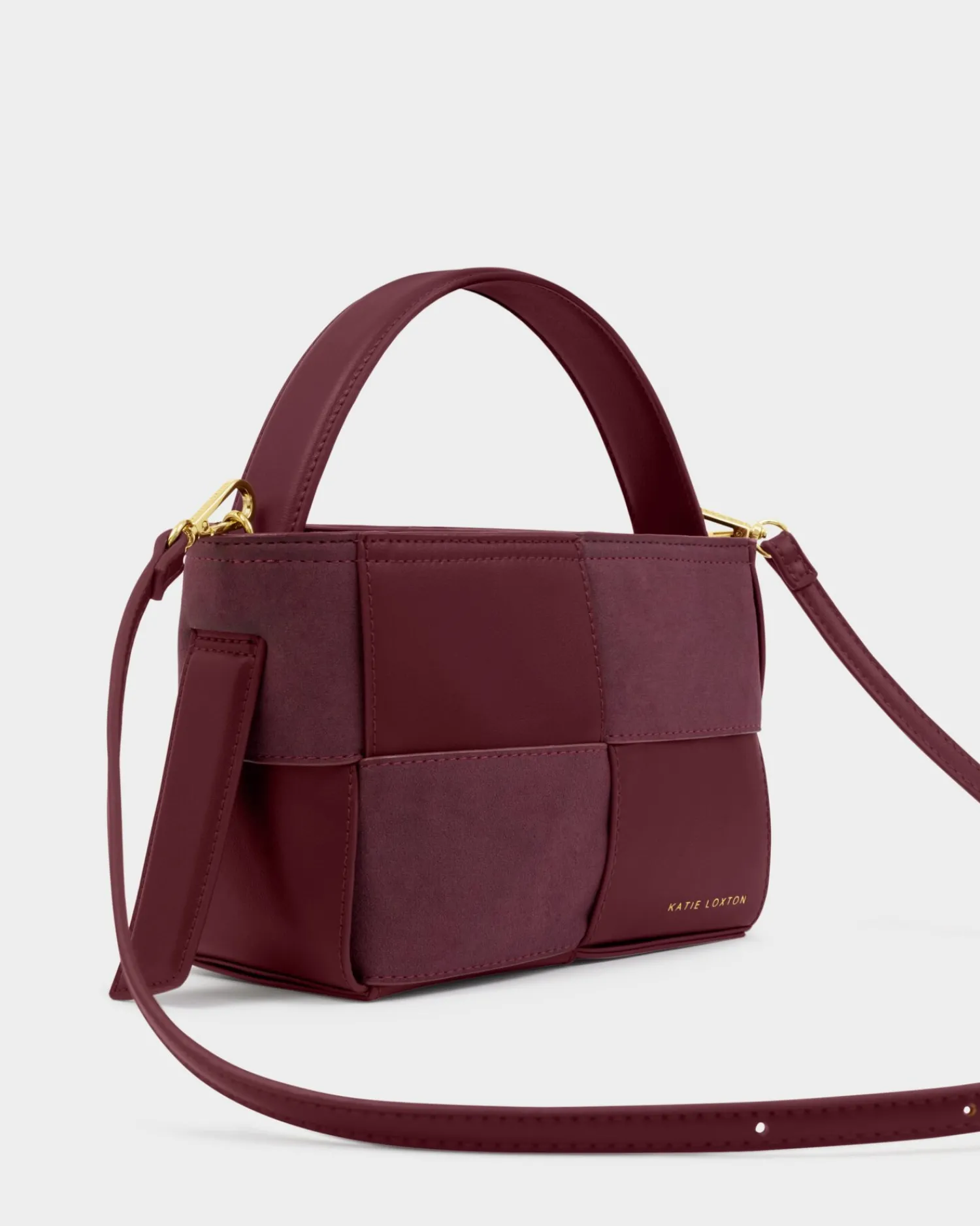 Katie Loxton Taya Hand Woven Suedette Top Handle Bag Cherry New
