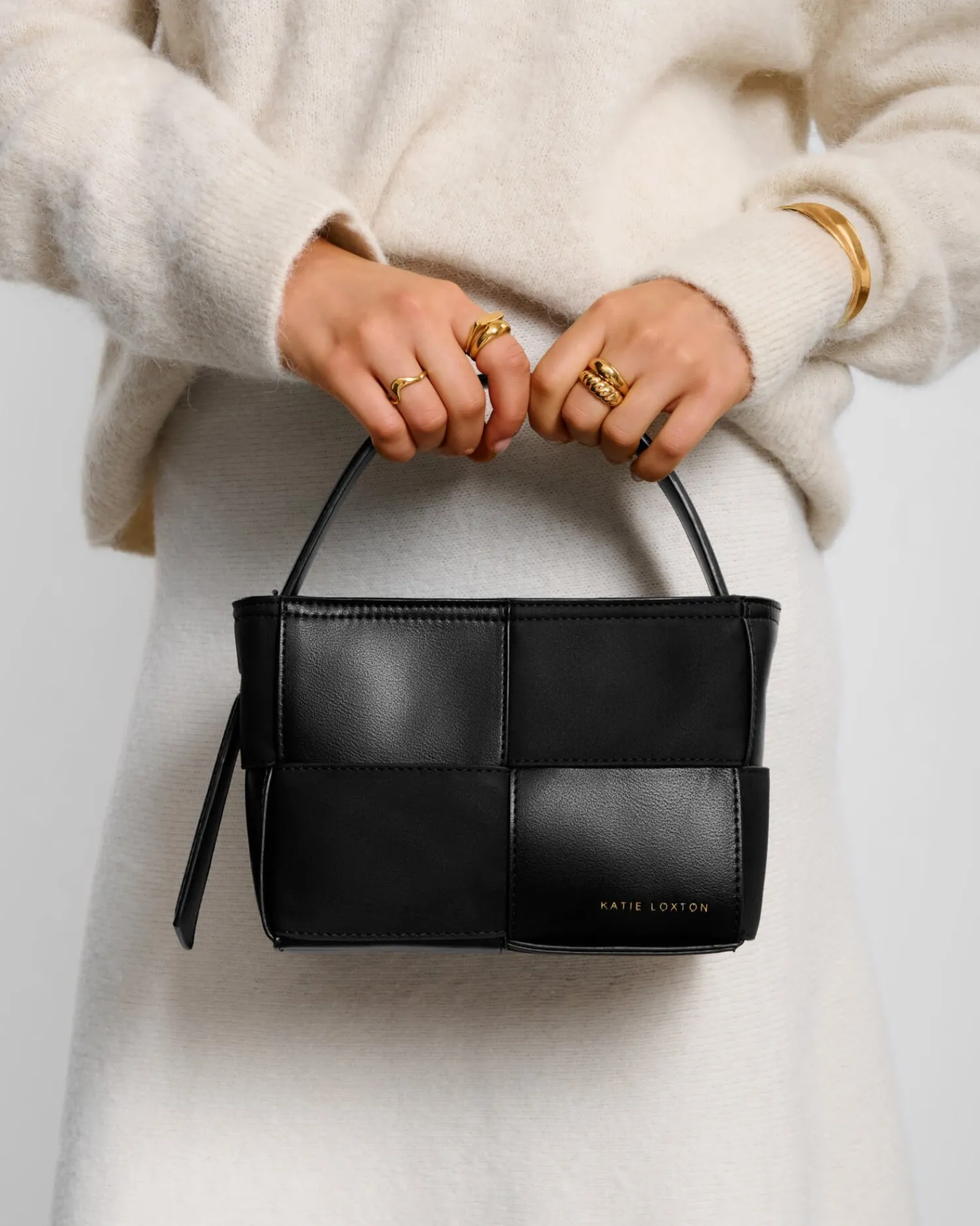 Katie Loxton Taya Hand Woven Suedette Top Handle Bag Black Best