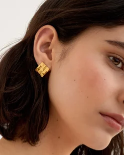 Katie Loxton Taya Waterproof Gold Woven Oversized Stud Earrings Clearance
